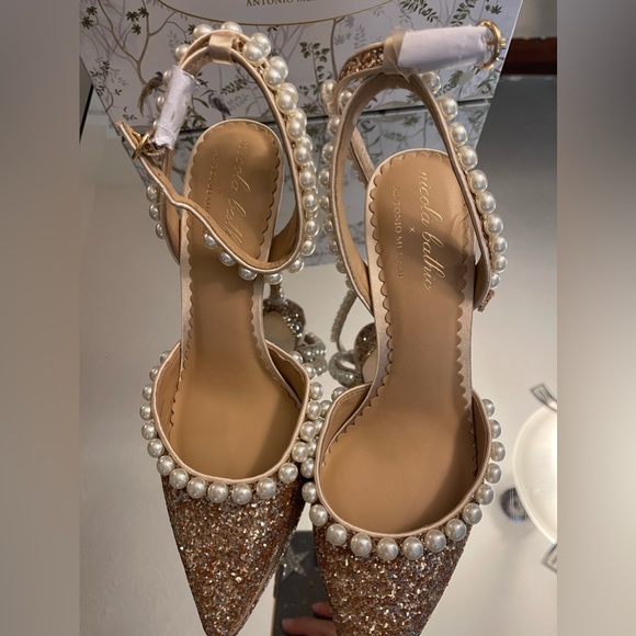 × Nicola Bathie Bebe Ankle Strap Glitter
Pearl Detailing Pumps - Picture 2 of 8